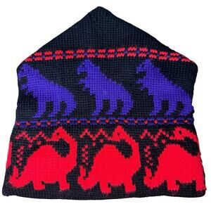 Vintage Capello Dinosaur Beanie Hat Winter Wool Purple Red Canada 90s Gorpcore